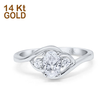 14K White Gold Oval Bridal Wedding Engagement Ring Simulated CZ Size-7